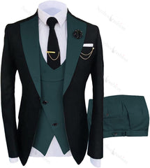 Glamorous Dark Green Shawl Lapel 3 Piece Prom Suit