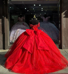 Glamorous & Gorgeous Ball Gown Off Shoulder Sweetheart Neck Red Tulle Princess Evening Party Gown Quinceanera Dress For Sweet 16