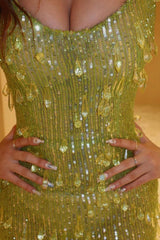 Glamorous Green Prom Dress Spaghetti Strap Sleeveless Long Evening Formal Dress With Beadings