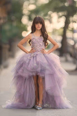 Glamorous Hi-Lo Sleeveless Appliques Scoop Tulle Pageant Dress