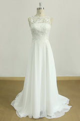 Glamorous Jewel Sleeveless Appliques Beach Wedding Dress | Lace White Chiffon Bridal Gowns