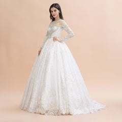 Glamorous Jewel Tulle Lace Wedding Dress | Long Sleeves Appliques Beadings Bridal Gowns
