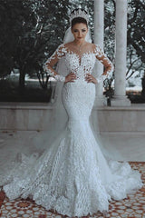 Glamorous Long Sleeve Lace Wedding Dress Mermaid Designer Bridal Gowns Online