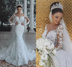 Glamorous Long Sleeve Lace Wedding Dress Mermaid Designer Bridal Gowns Online