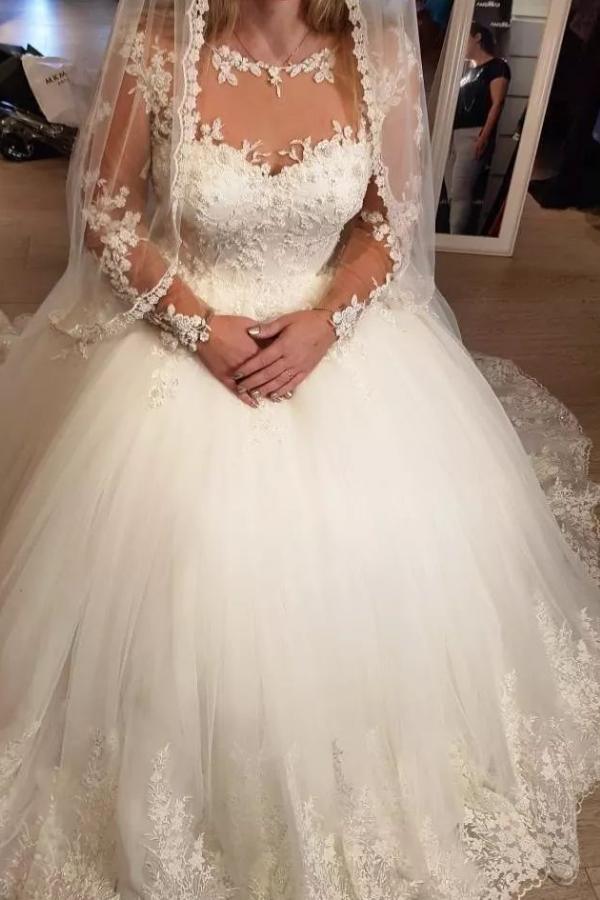 Glamorous Long Sleeves Ball Gown Wedding Dress Lace Bridal Gowns Online
