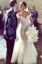 Glamorous Off Shoulder Lace Beach Wedding Dresses | Sexy Mermaid Bridal Gowns