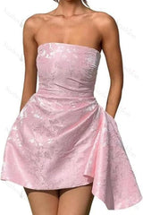 Glamorous Ruched Satin Short Cocktail Dresses Strapless Homecoming Dresses with Pocket
