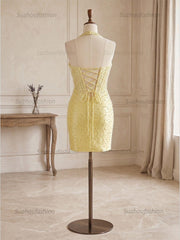 Glamorous Yellow Pearl Beaded Corset Short Homecoming Dresses