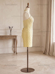 Glamorous Yellow Pearl Beaded Corset Short Homecoming Dresses