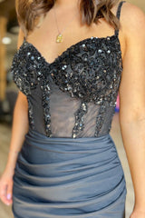 Glitter Black Homecoming Dresses Corset Satin Asymmetrical Tight Short Cocktail Dresses with Sequin