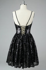 Glitter Black Homecoming Dresses Lace Sequin Prom Dress