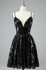 Glitter Black Homecoming Dresses Lace Sequin Prom Dress