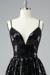 Glitter Black Homecoming Dresses Lace Sequin Prom Dress