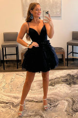 Glitter Blue Homecoming Dresses A-Line Tulle Tiered Short Cocktail Dresses