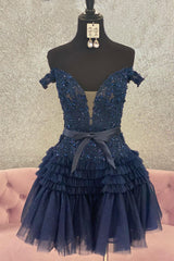 Glitter Fuchsia Homecoming Dresses Tiered A-Line Tulle Corset Short Cocktail Dresses with Lace