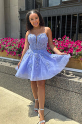 Glitter Lavender Homecoming Dresses Corset Lace A-Line Short Cocktail Dresses