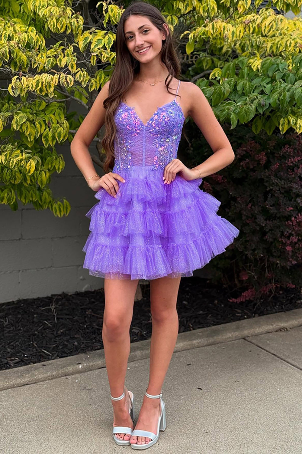 Suzhoufashion Glitter Lavender Homecoming Dresses Ruffled Short Corset Cocktail Dresses with Sequins Suzhoufashion Glitter Lavender Homecoming Dresses Ruffled Short Corset Cocktail Dresses with Sequins