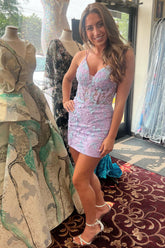 Glitter Lilac Homecoming Dresses Corset Lace Tight Short Cocktail Dresses
