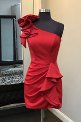 Glitter Red Homecoming Dresses One Shoulder Tiered Prom Dress With Beadings