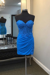 Glitter Royal Blue Homecoming Dresses Corset Tight Short Cocktail Dresses with Lace