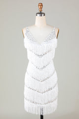 Glitter Silver Homecoming Dresses Fringed Sequin Tight Short Cocktail Dresses