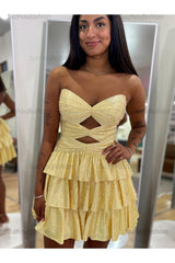 Orange A Line Strapless Sweetheart Satin Homecoming Dress with Keyhole