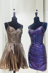 Golden Homecoming Dresses A Line Spaghetti Straps Short Cocktail Dresses