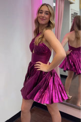 Golden Homecoming Dresses Criss Cross Halter A Line Pleated Short Cocktail Dresses