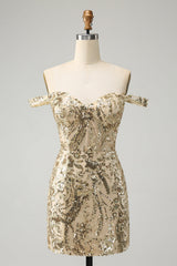 Golden Homecoming Dresses Off The Shoulder Corset Tight Short Cocktail Dresses