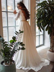 Gorgeous A-Line Beach Wedding Dress Chiffon Long Sleeves Ruffles Bridal Gowns with Sash