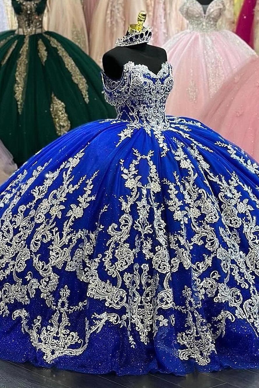 Gorgeous Ball Gown Off Shoulder Lace Appliques Beaded Royal Blue Tulle Princess Quinceanera Dress Formal Prom Party Gown For Sweet 16 Dress Gorgeous Ball Gown Off Shoulder Lace Appliques Beaded Royal Blue Tulle Princess Quinceanera Dress Formal Prom Party Gown For Sweet 16 Dress