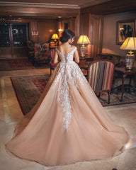 Gorgeous Champagne Appliques Wedding Dresses | A Line Off-the-shoulder Bridal Gowns