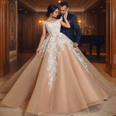 Gorgeous Champagne Appliques Wedding Dresses | A Line Off-the-shoulder Bridal Gowns