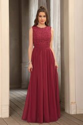 Gorgeous Crew Sleeveless Lace Top Chiffon Floor Length Dresses
