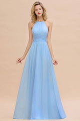Gorgeous Halter Backless Beach Bridesmaid Dress Chiffon Garden Wedding Party Dress