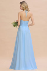 Gorgeous Halter Backless Beach Bridesmaid Dress Chiffon Garden Wedding Party Dress
