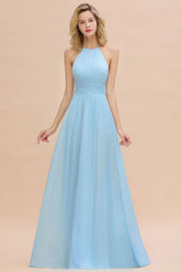 Gorgeous Halter Backless Beach Bridesmaid Dress Chiffon Garden Wedding Party Dress