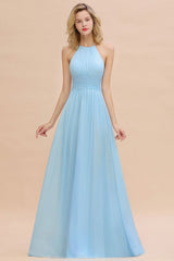 Gorgeous Halter Backless Beach Bridesmaid Dress Chiffon Garden Wedding Party Dress