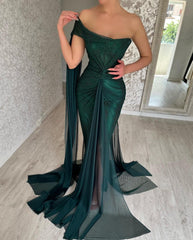 Gorgeous Long Dark Green Mermaid Sleeveless Prom Dresses With Split