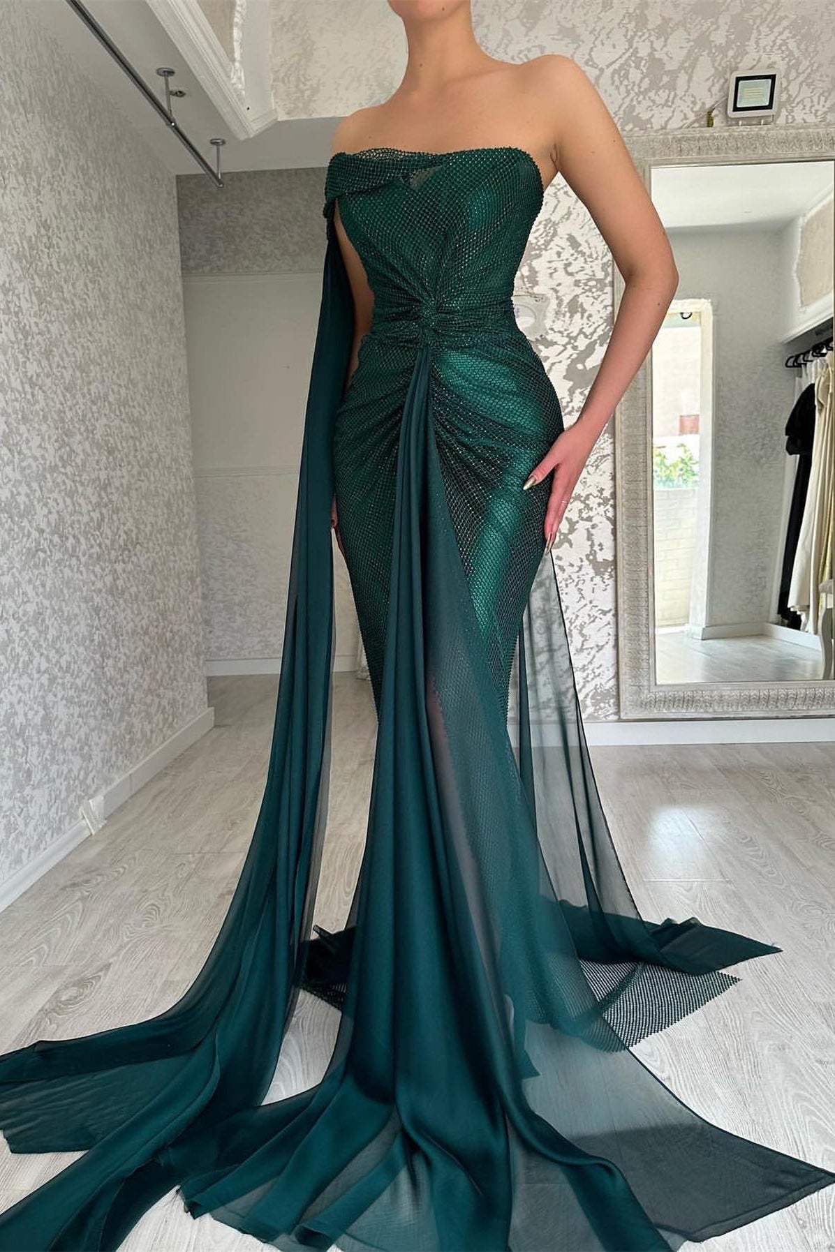 Gorgeous Long Dark Green Mermaid Sleeveless Prom Dresses With Split