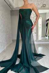 Gorgeous Long Dark Green Mermaid Sleeveless Prom Dresses With Split