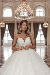Gorgeous Long Long V-Neck Sleeveless Princess Bridal Dress With Lace