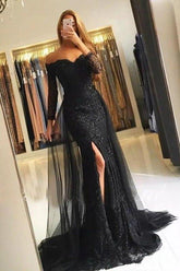 Gorgeous Mermaid Long Sleeves Off-the-Shoulder Tulle Lace Prom Dresses