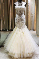 Gorgeous Mermaid Sweetheart Wedding Dress Lace Applique Bridal Gown with Long Train CE0159