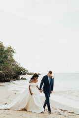 Gorgeous Off the Shoulder Aline Satin Bridal Gown Garden Beach Wedding Dress