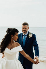 Gorgeous Off the Shoulder Aline Satin Bridal Gown Garden Beach Wedding Dress