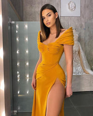 Gorgeous Off-the-Shoulder Mermaid Evening Dress Long Slit Online