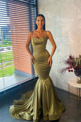 Gorgeous Spaghetti Straps Sage Green Mermaid Prom Dress Long
