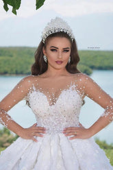 Gorgeous Sweeteart half Sleeves Beads Ball Gown Wedding Dress