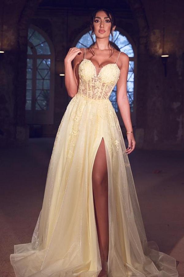 Gorgeous Sweetheart Split Long Evening Prom Dress With Appliques Online